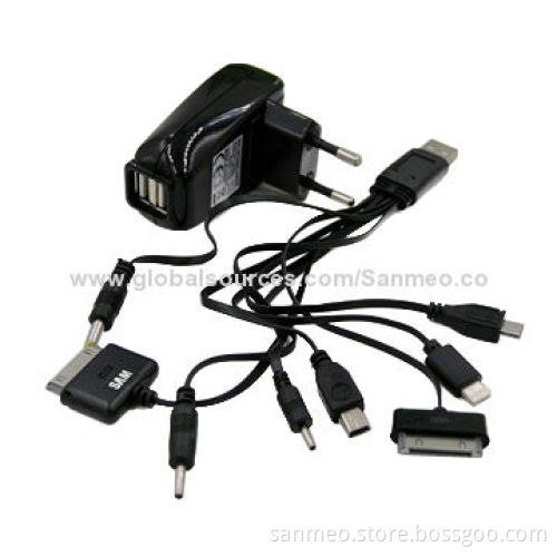 8 in 1 high speed universal 2 USB port AC charger charge various digital devices/high speed chargingNew